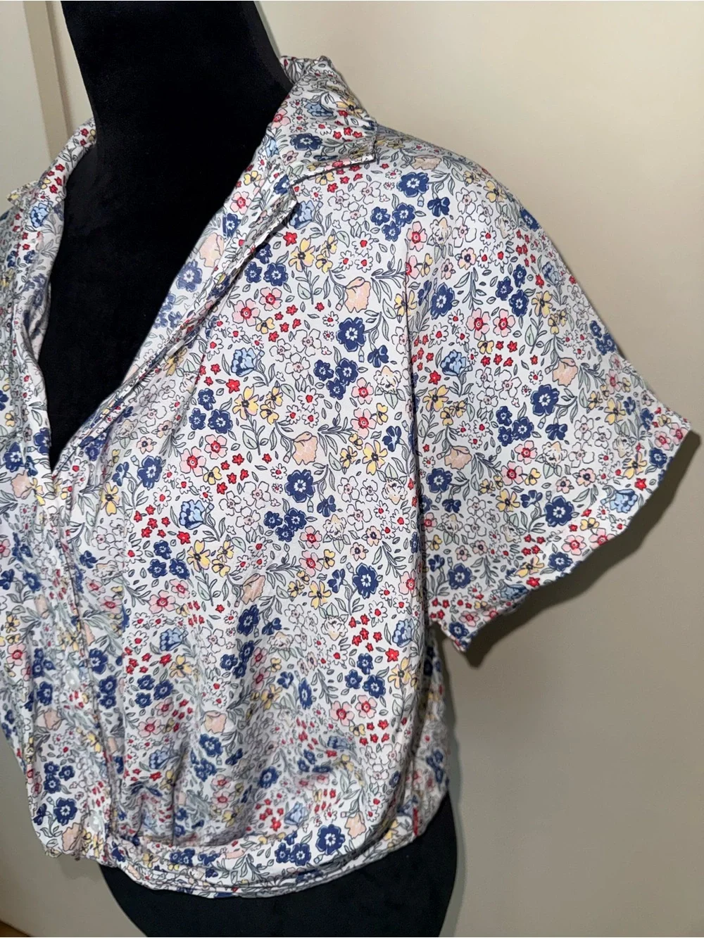 Levi’s Girls Blue/Red Floral Short Sleeve Button-Up Blouse - XL